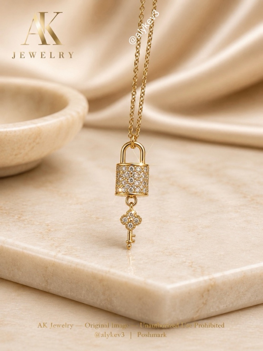 💎LUXURY 14k Gold Pavé Lock & Key Pendant Necklace – Sparkling  | AK Jewelry™